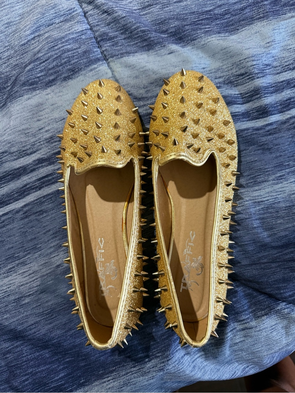 Gold Spike-Embellished Women's Slip-On Flats
